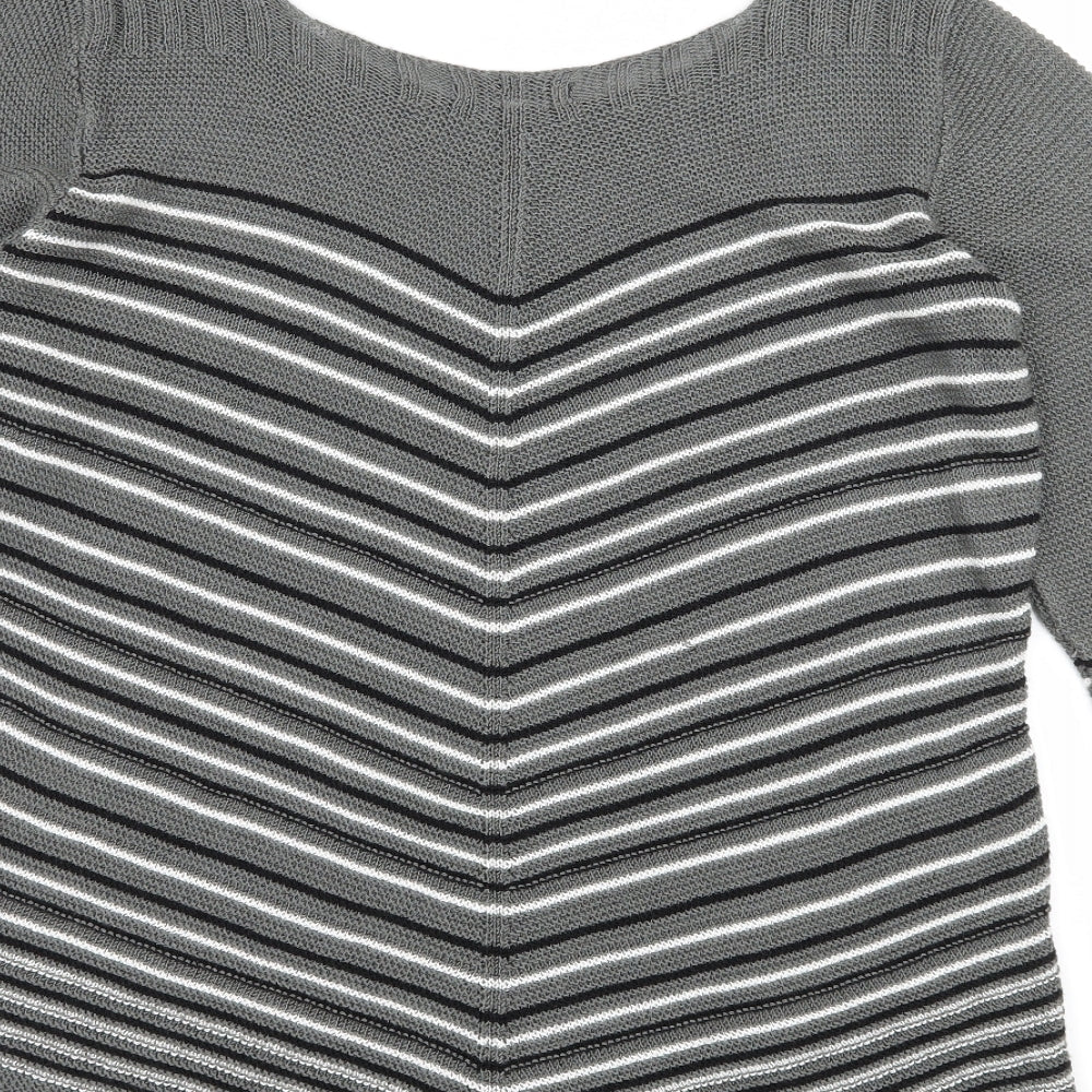 Simply Stock Shop Womens Grey Striped Knit Pullover Jumper Size L