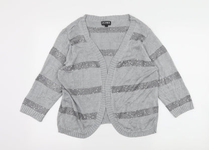 CASAMIA Womens Grey Striped Knit Cardigan Jumper Size L