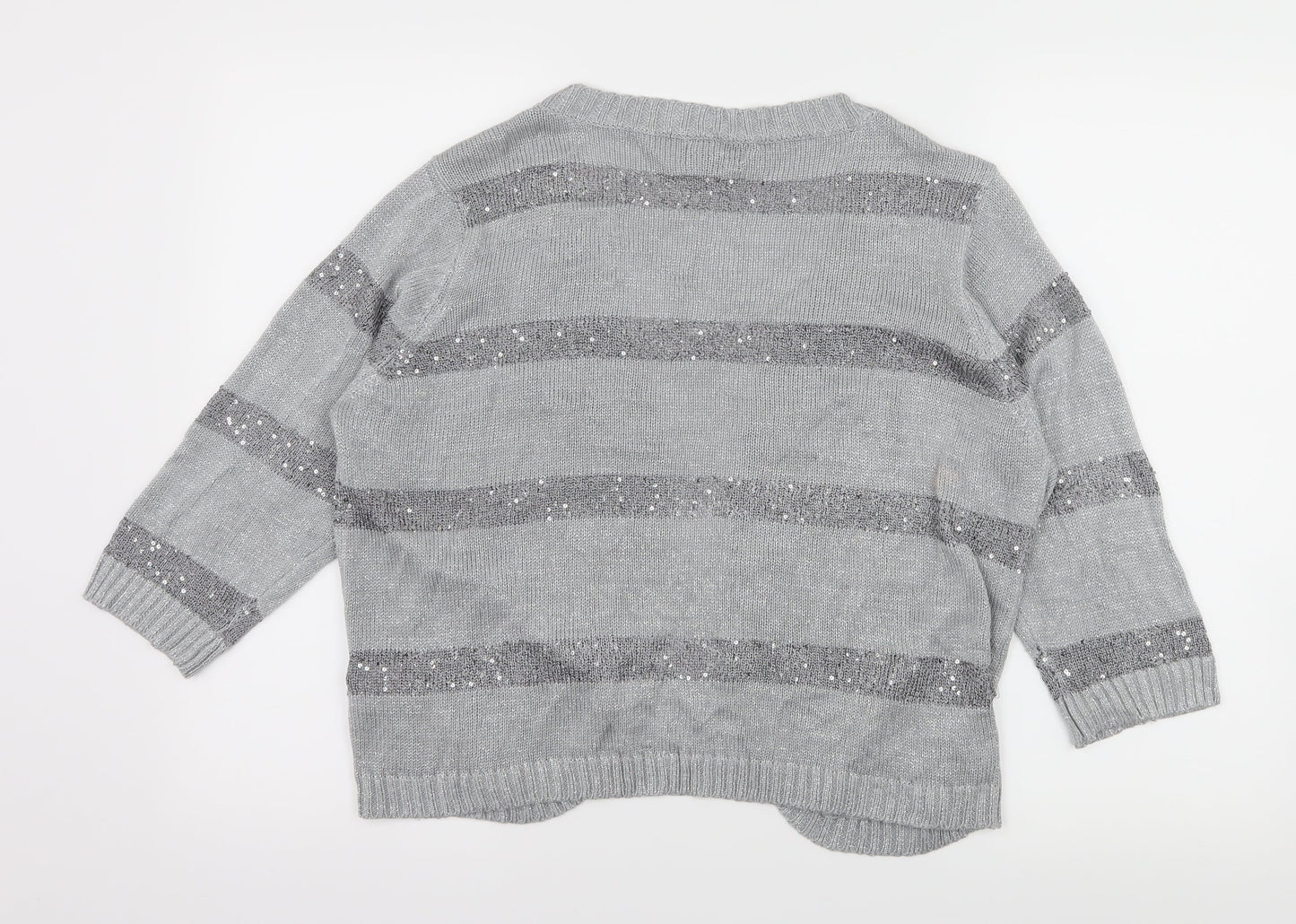 CASAMIA Womens Grey Striped Knit Cardigan Jumper Size L