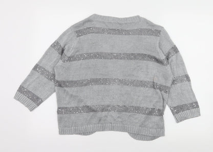 CASAMIA Womens Grey Striped Knit Cardigan Jumper Size L