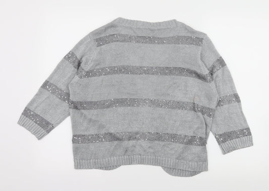 CASAMIA Womens Grey Striped Knit Cardigan Jumper Size L