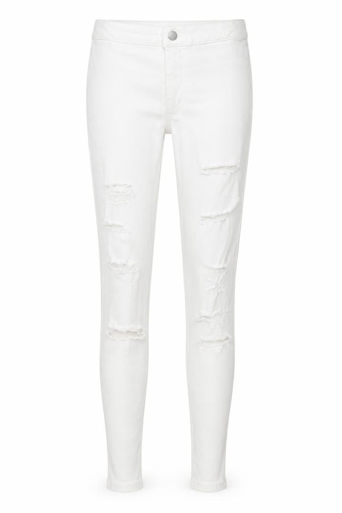 Front view of Topshop women’s white denim skinny jeans, size UK 28, in, 32.5-inch leg