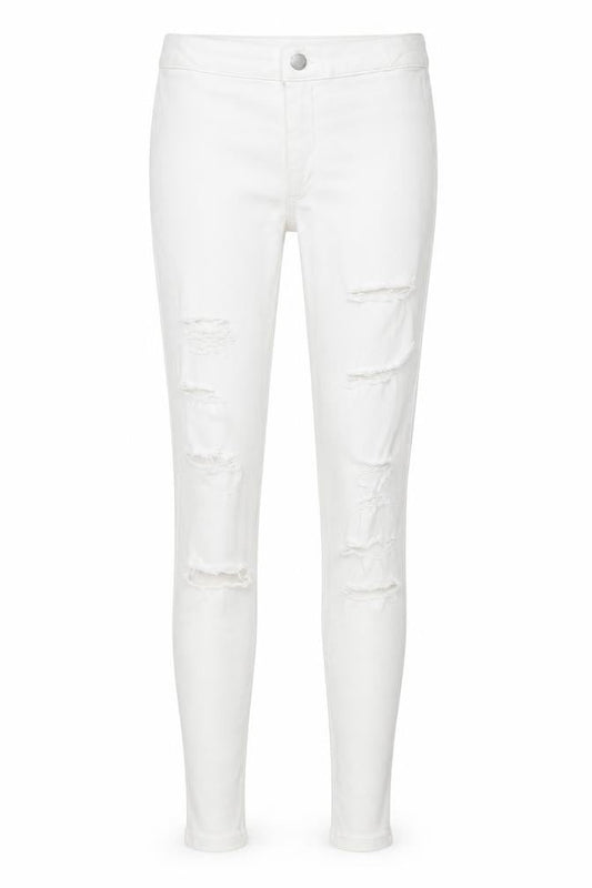 Front view of Topshop women’s white denim skinny jeans, size UK 28, in, 32.5-inch leg