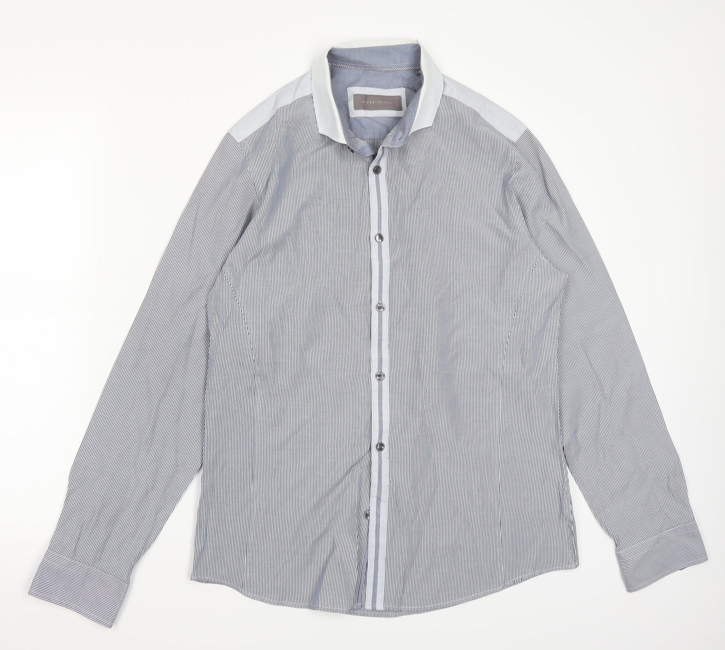 Riverisland Mens Blue Striped   Button-Up Size M