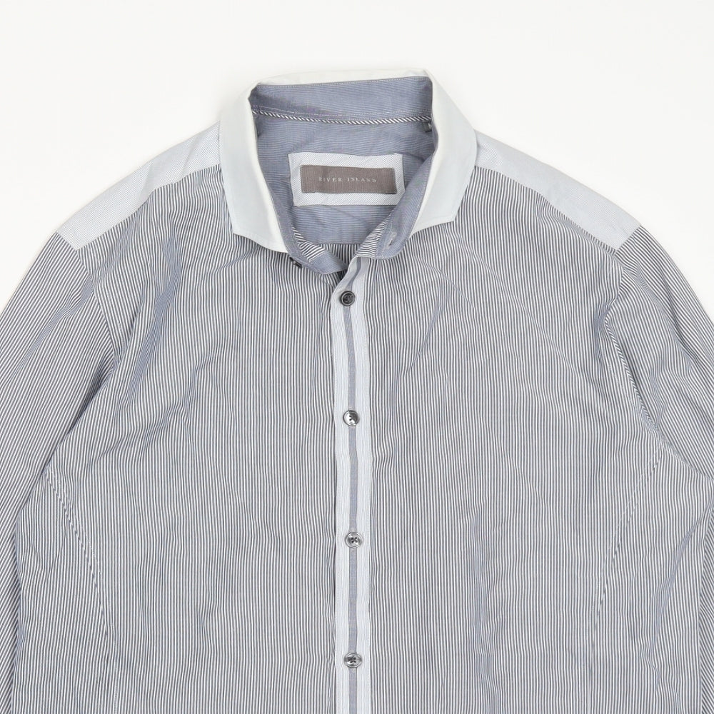 Riverisland Mens Blue Striped   Button-Up Size M