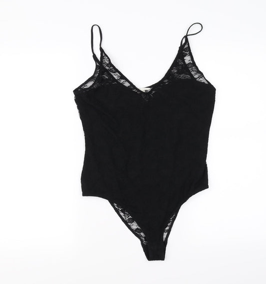 H&M Womens Black Floral  Bodysuit One-Piece Size M