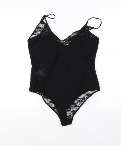 H&M Womens Black Floral  Bodysuit One-Piece Size M