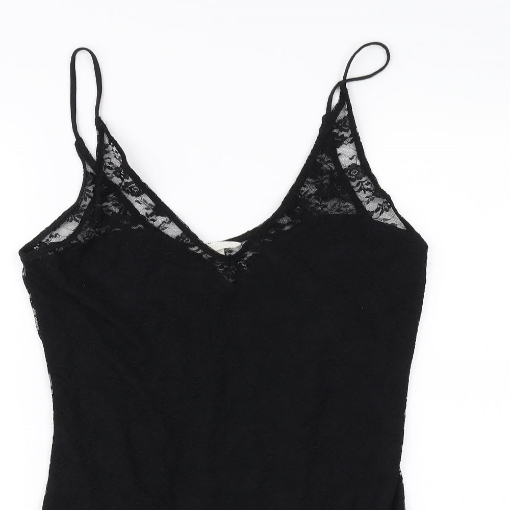 H&M Womens Black Floral  Bodysuit One-Piece Size M