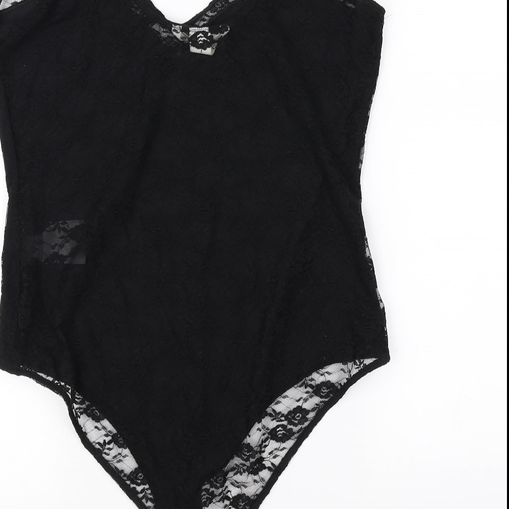 H&M Womens Black Floral  Bodysuit One-Piece Size M