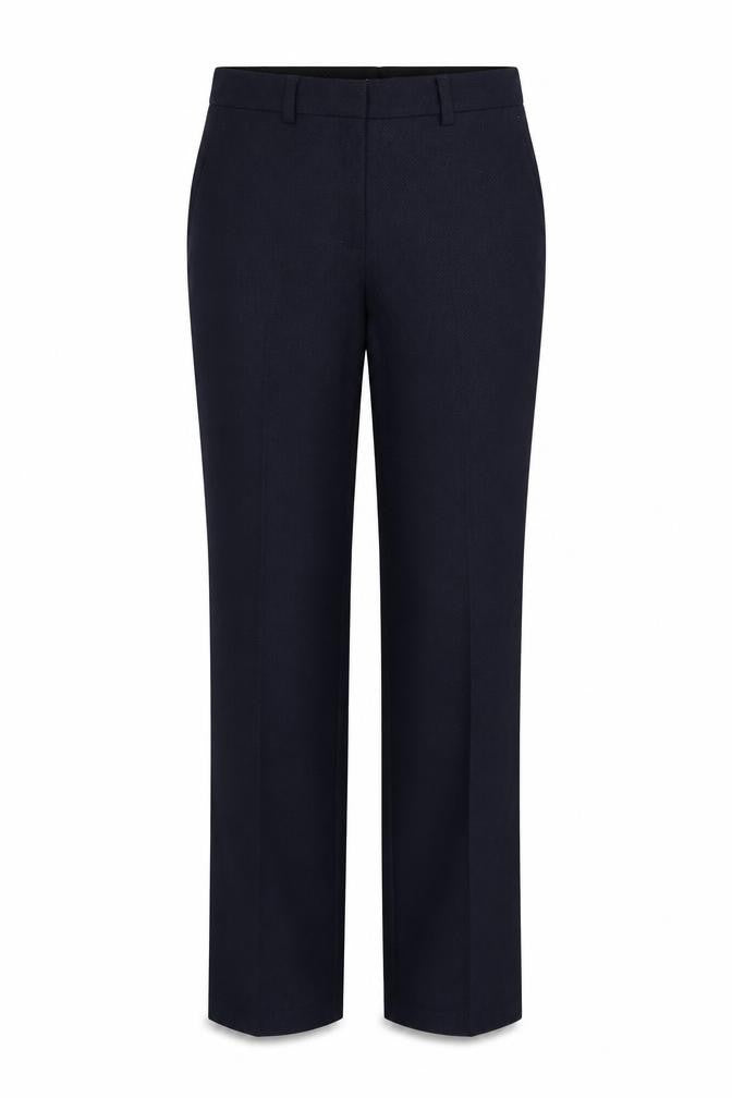 Front view of Preworn women’s blue dress pants trousers, size UK 8, 30-inch leg