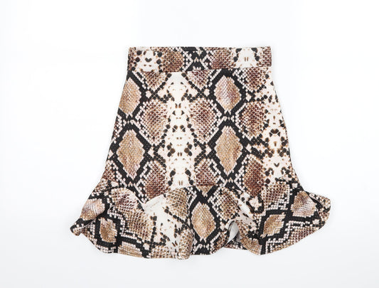 PRETTYLITTLETHING Womens Brown Animal Print  A-Line Skirt Size 6