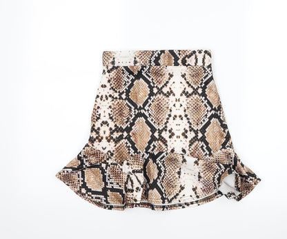PRETTYLITTLETHING Womens Brown Animal Print  A-Line Skirt Size 6