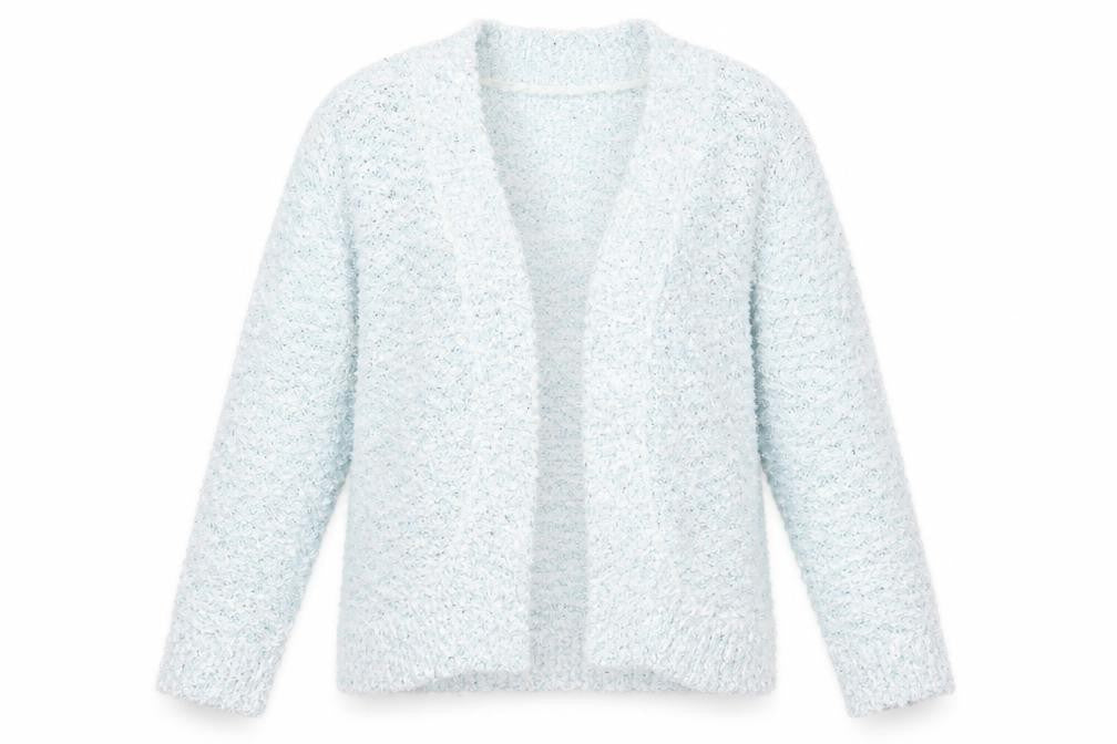 Front view of David Emanuel women’s blue cardigan jumper, size M