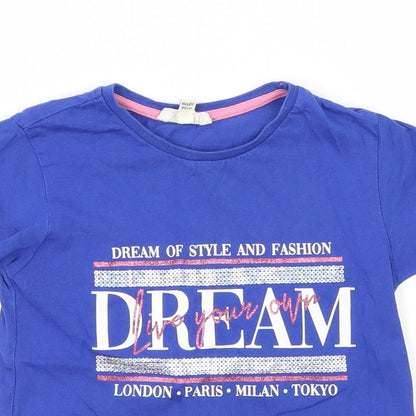 Close-up detail of River Island boys’ blue basic t-shirt, size 2-3, years