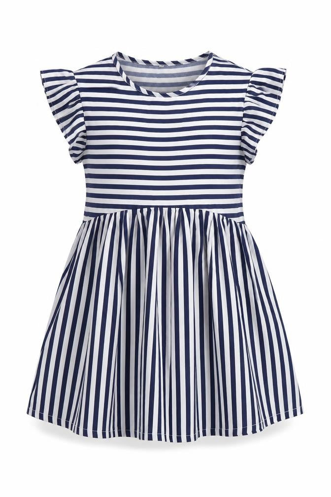 Front view of SHEIN women’s blue striped skater dress, size M