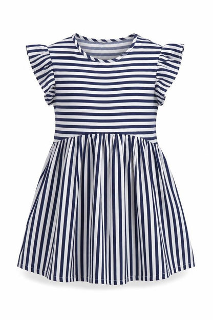 Front view of SHEIN women’s blue striped skater dress, size M