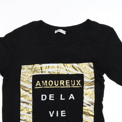Womens UK Size S Style Plus Black Basic T-Shirt
