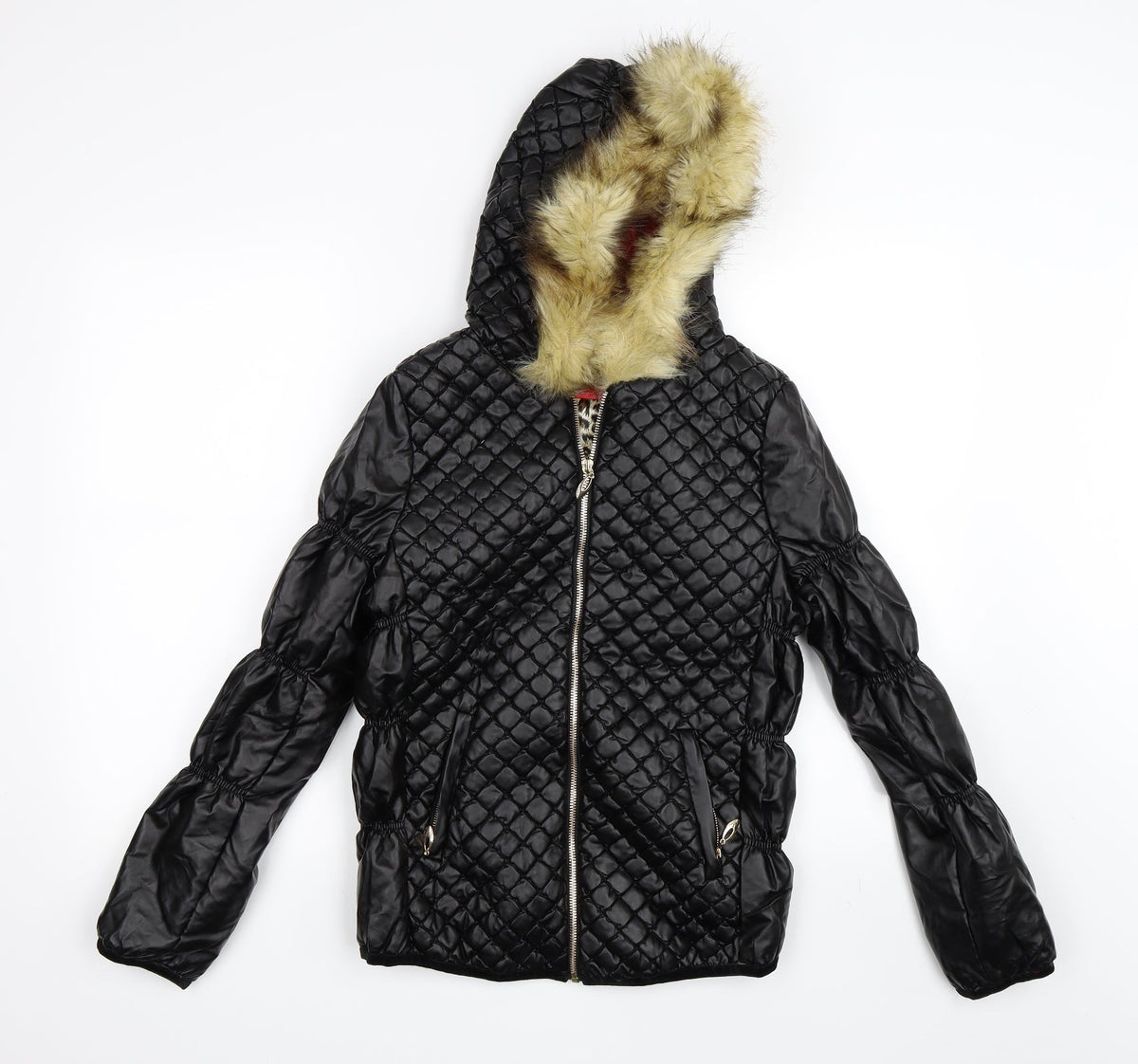 Front view of Angelle women’s black parka coat, size M