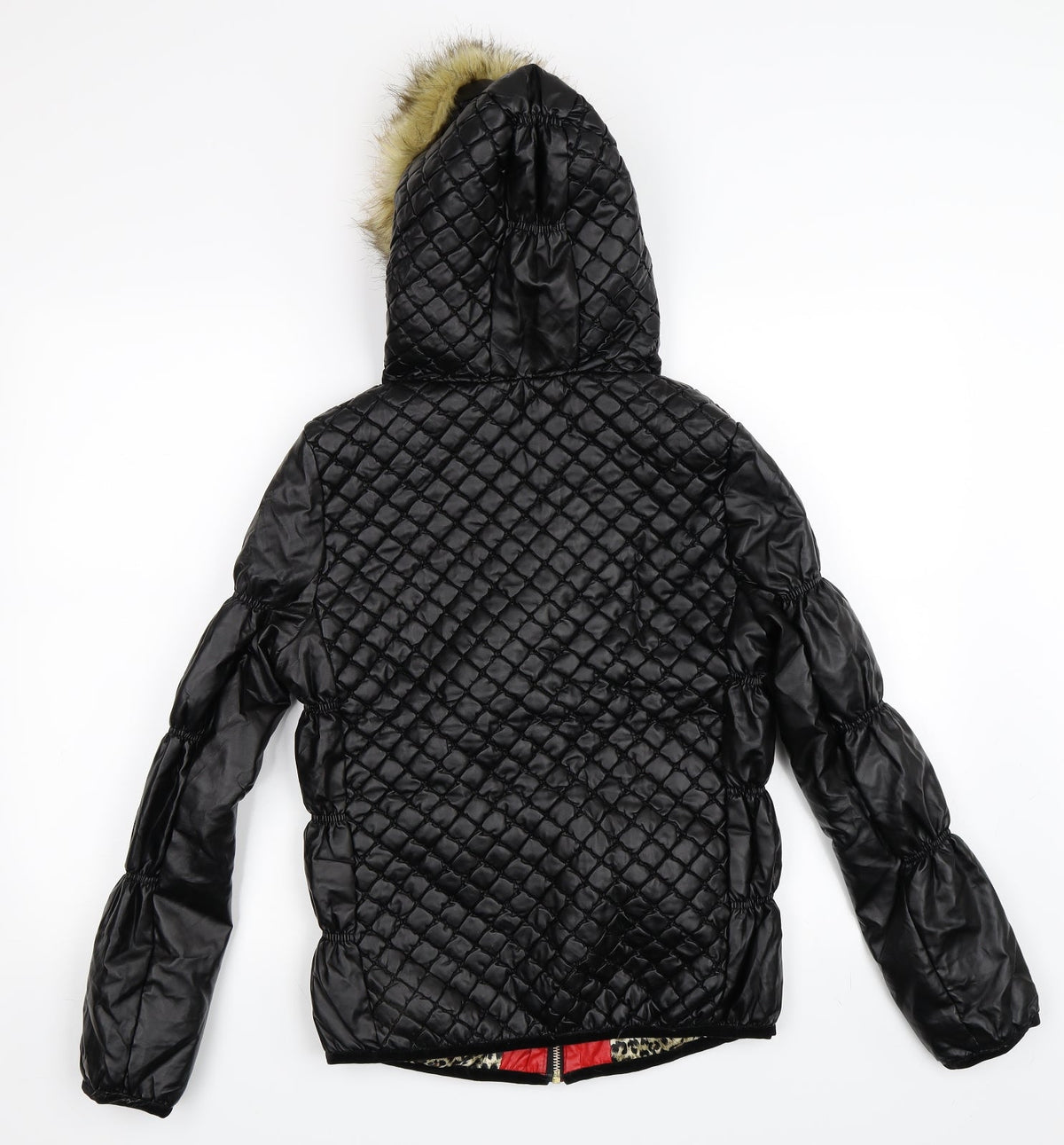 Back view of Angelle women’s black parka coat, size M