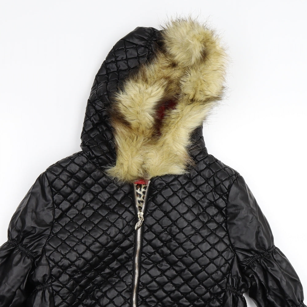 Close-up detail of Angelle women’s black parka coat, size M