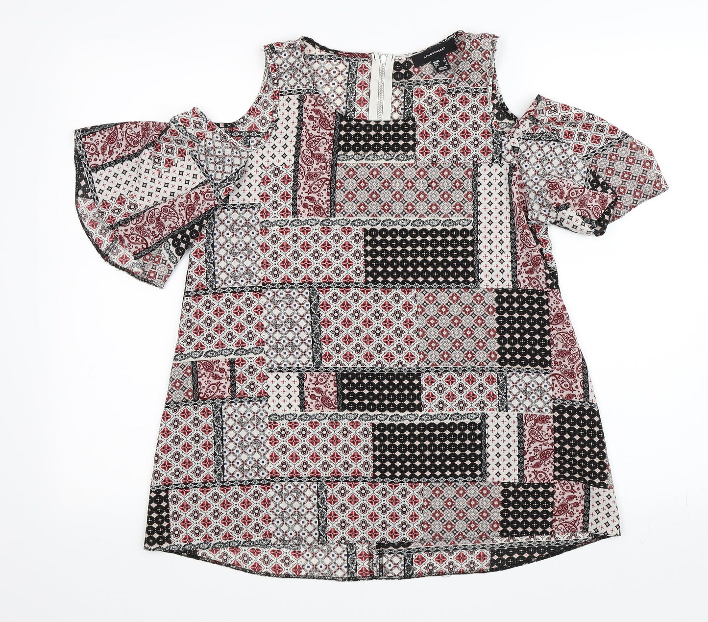 Primark Womens Red Paisley  Basic T-Shirt Size 6  - Cold Shoulder