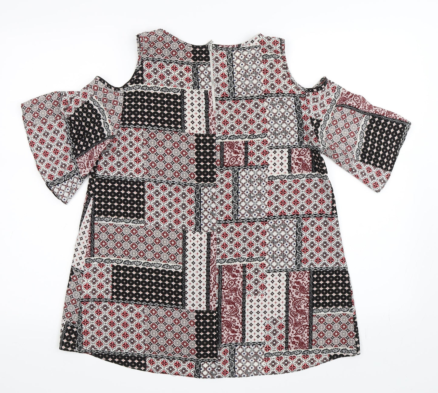 Primark Womens Red Paisley  Basic T-Shirt Size 6  - Cold Shoulder