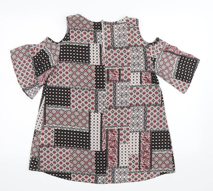 Primark Womens Red Paisley  Basic T-Shirt Size 6  - Cold Shoulder