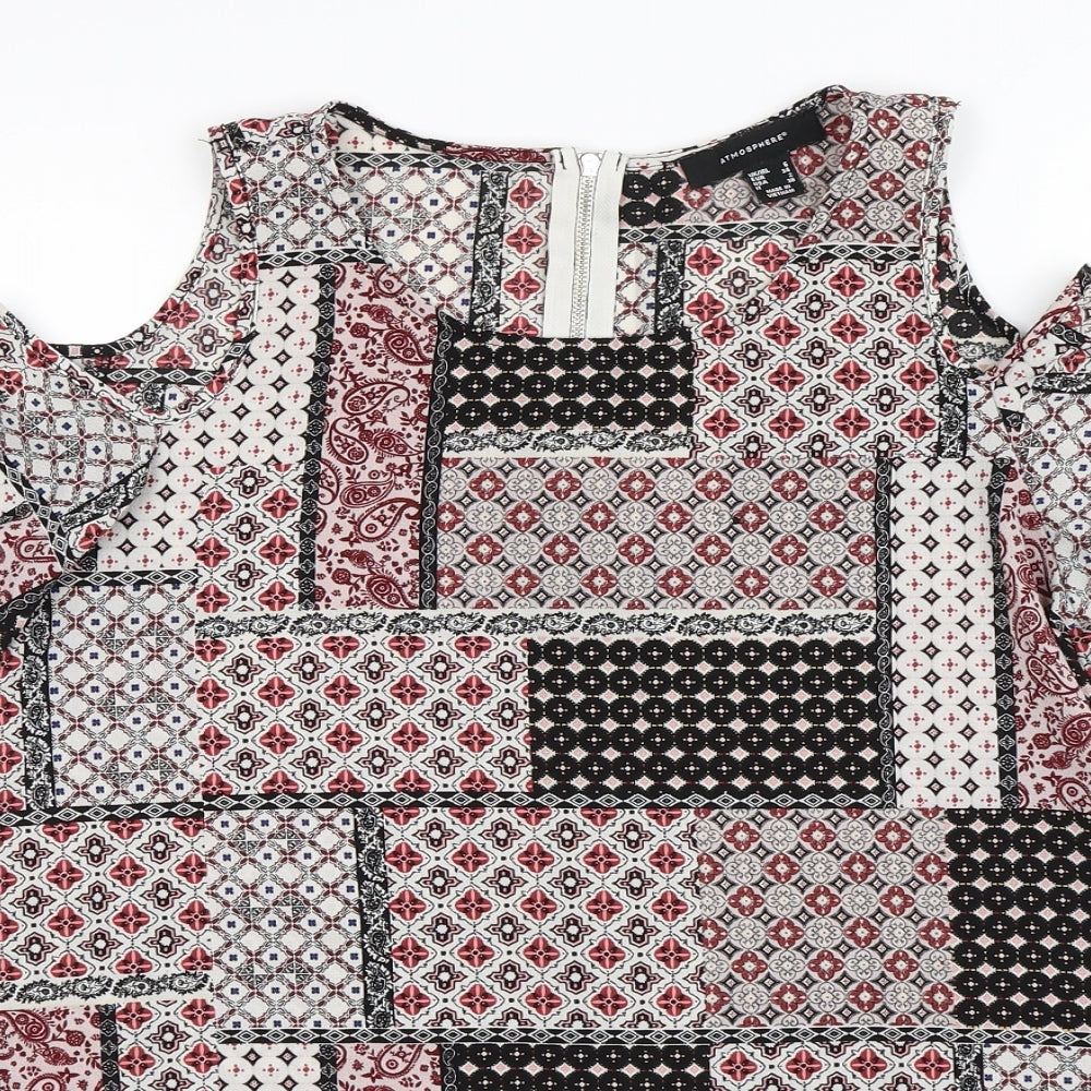 Primark Womens Red Paisley  Basic T-Shirt Size 6  - Cold Shoulder