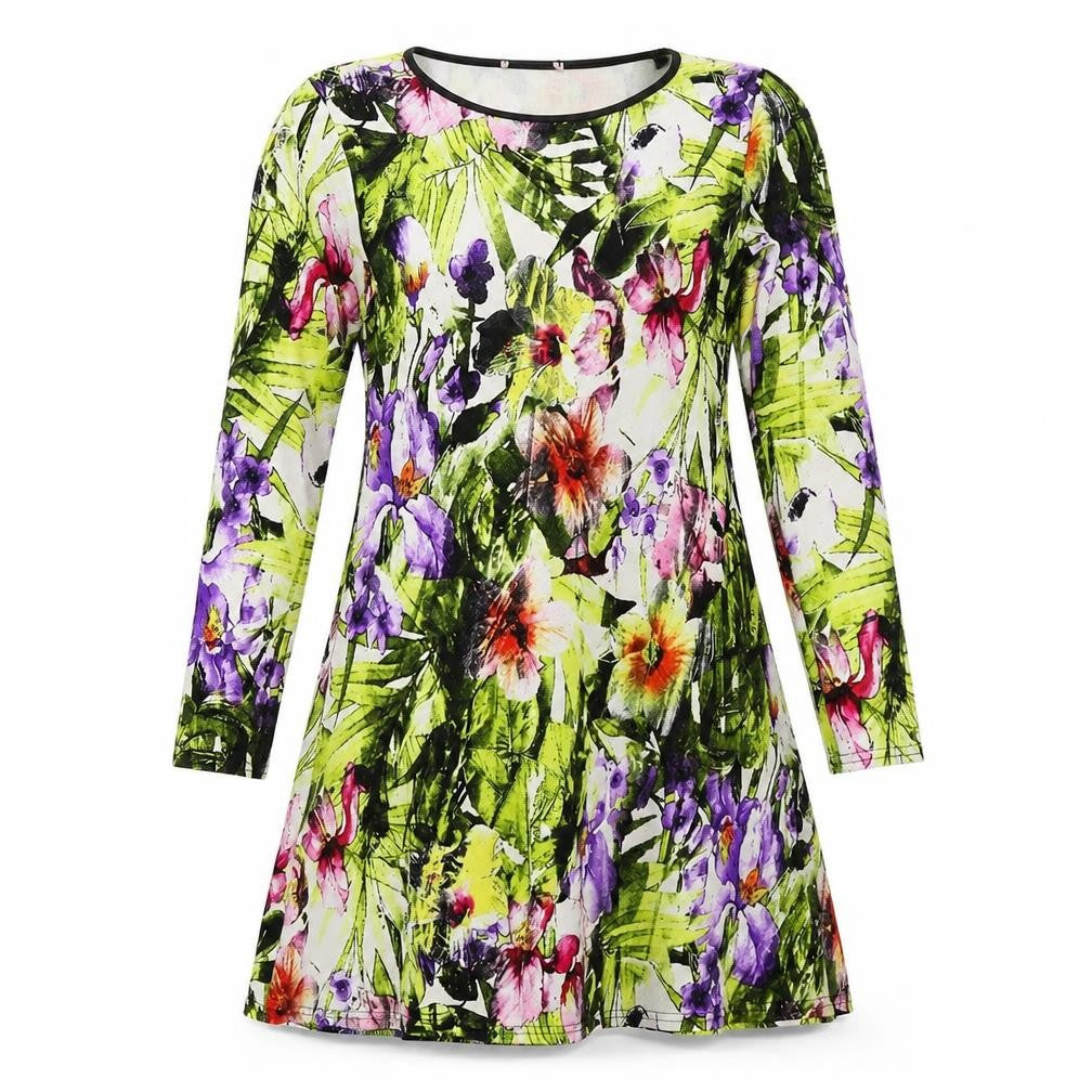 Front view of women’s multicoloured floral skater dress, size UK 8