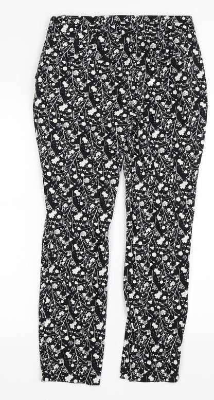 Primark Womens Black Floral  Trousers  Size 8 L25 in
