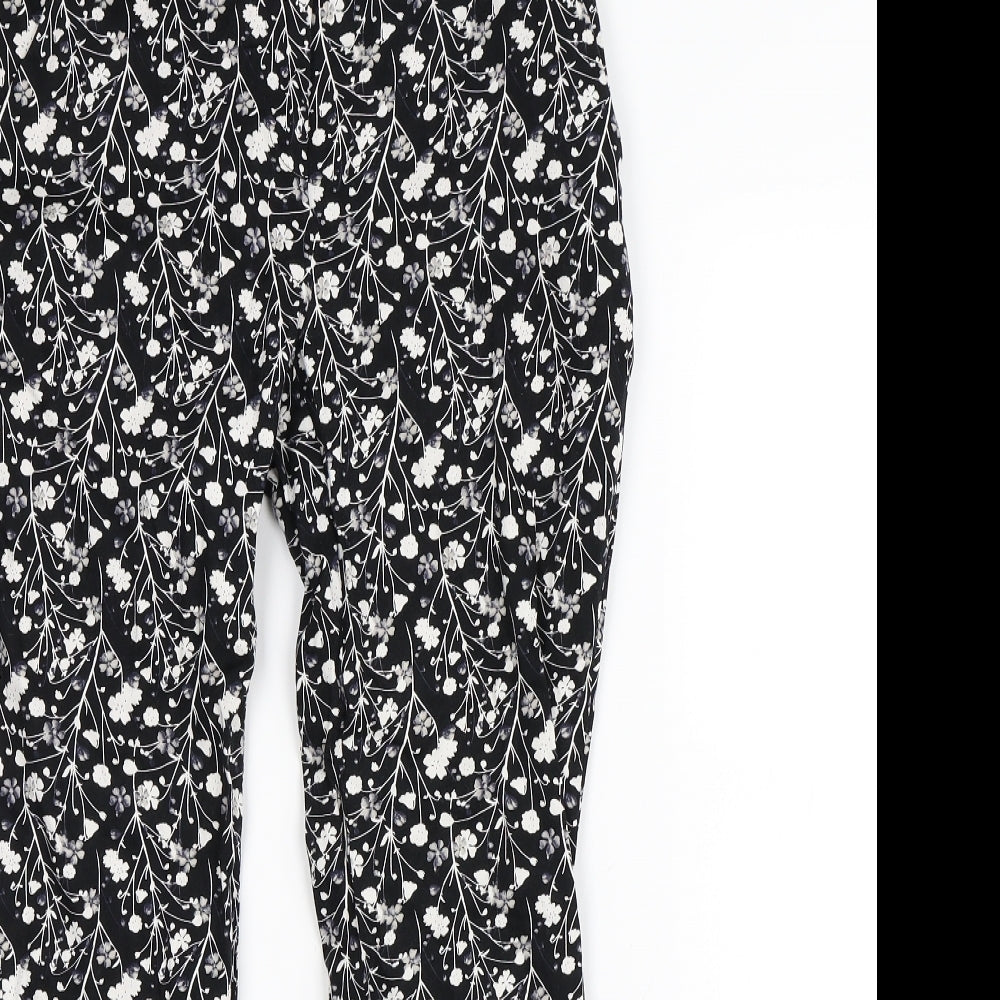 Primark Womens Black Floral  Trousers  Size 8 L25 in