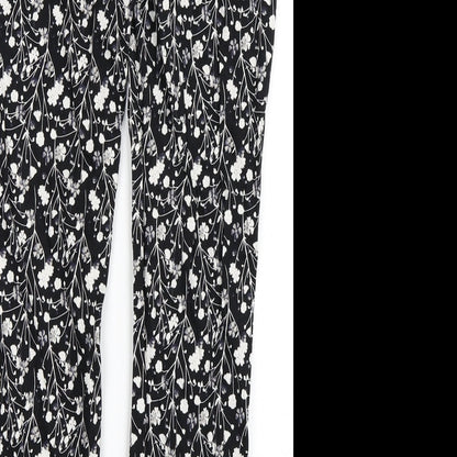Primark Womens Black Floral  Trousers  Size 8 L25 in