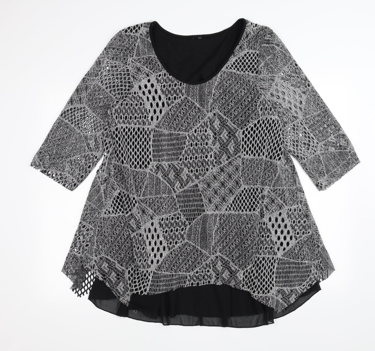 Preworn Womens Black   Fit & Flare  Size 14  - Layered with silver/grey