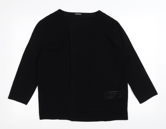 Front view of Gerry Weber women’s black cardigan jumper, size UK 14, - see through front