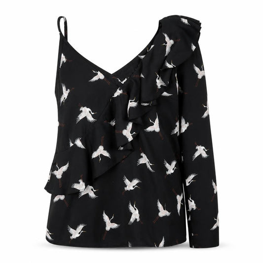 Front view of Atmosphere women’s black animal print basic blouse, size UK 8