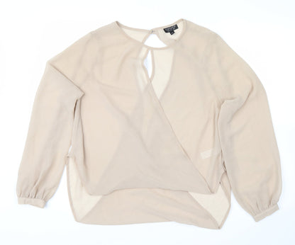 Womens UK Size 8 Topshop Beige Wrap Blouse