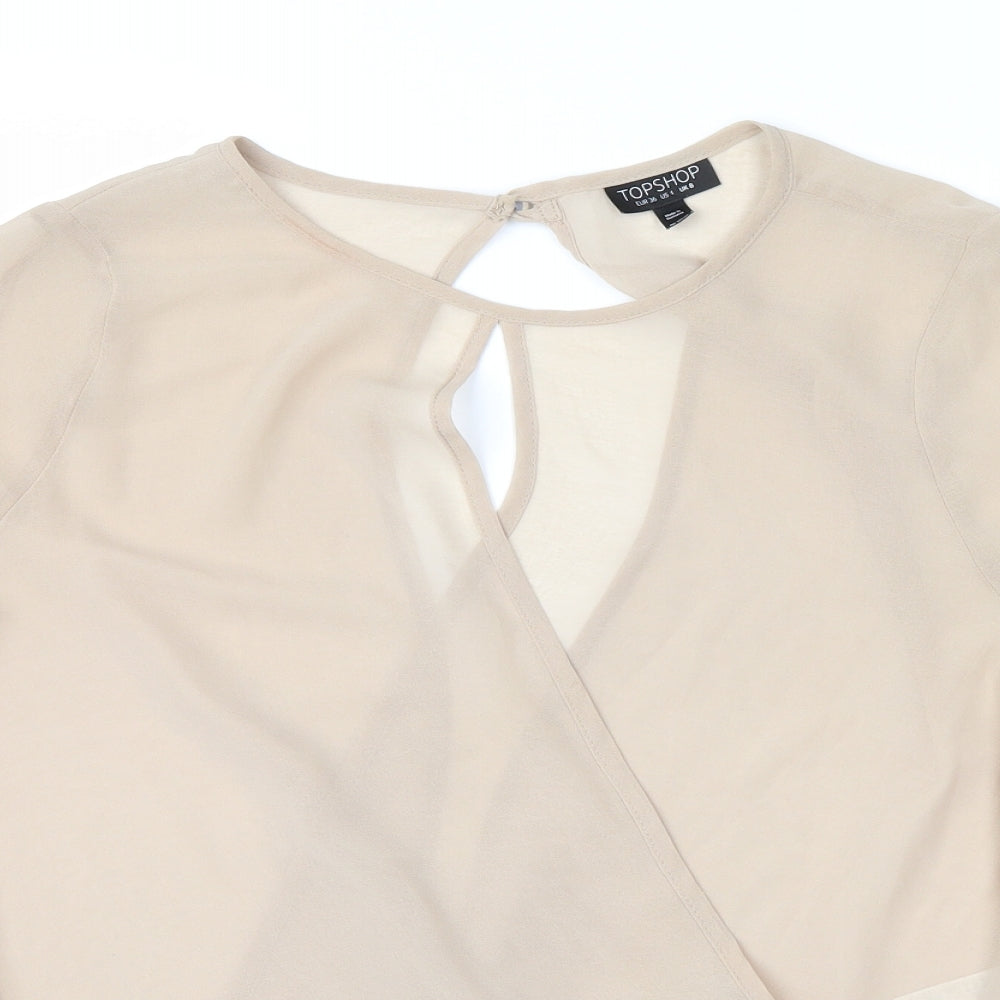 Womens UK Size 8 Topshop Beige Wrap Blouse