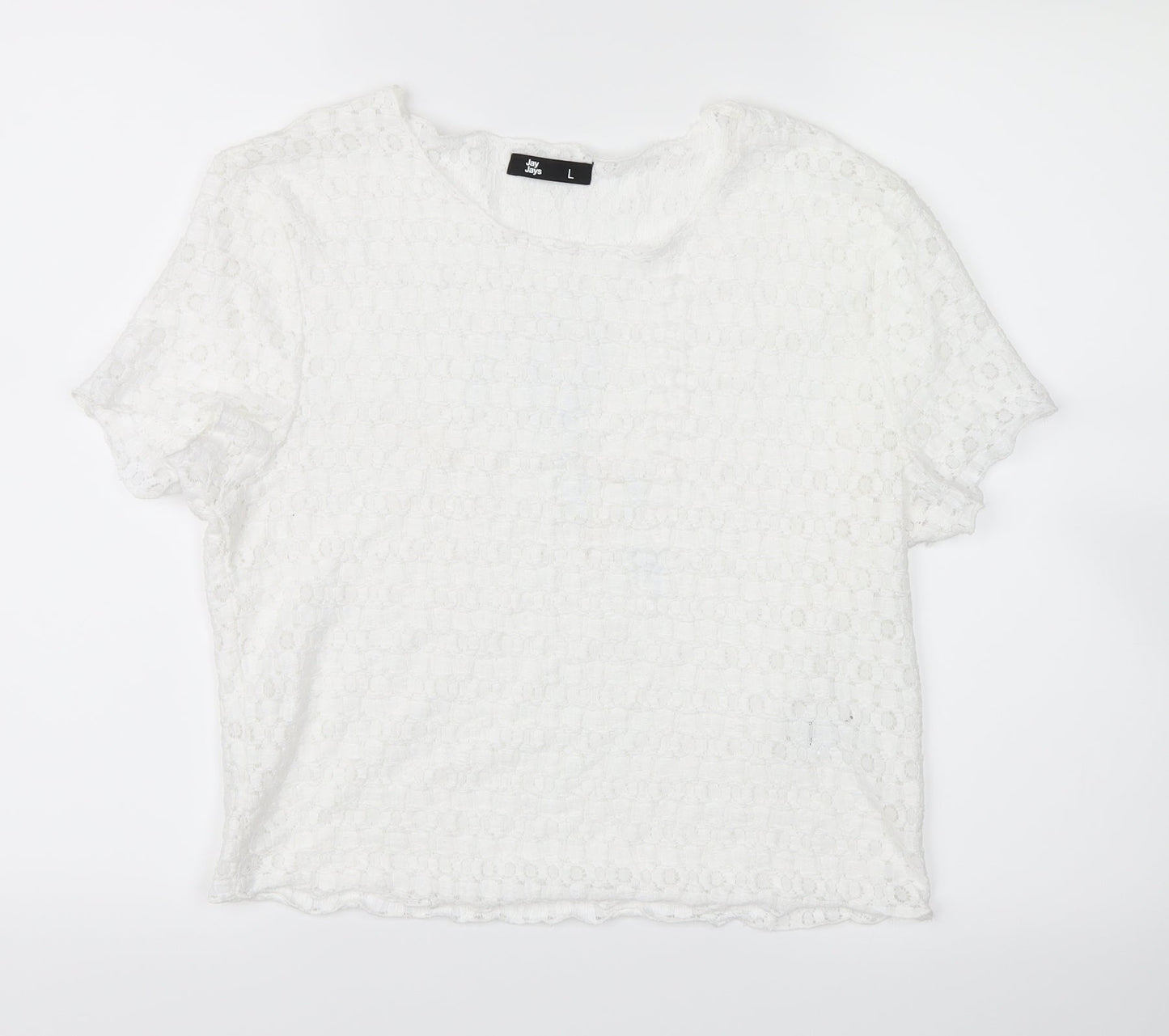 Jay Jays Womens White Floral  Cropped T-Shirt Size L