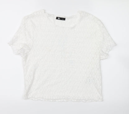 Jay Jays Womens White Floral  Cropped T-Shirt Size L