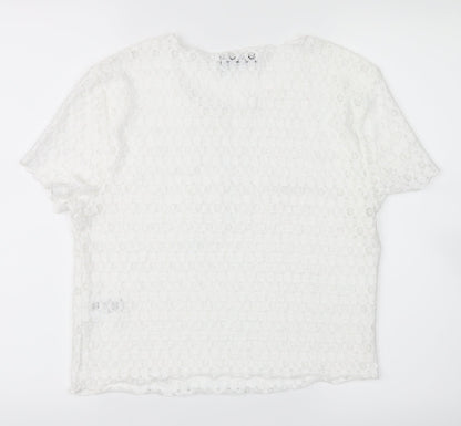 Jay Jays Womens White Floral  Cropped T-Shirt Size L