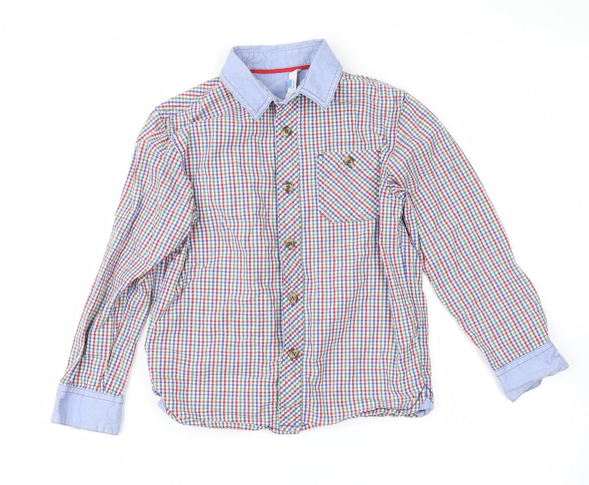 Additional front view of John Lewis boys’ blue plaid basic button-up, size 6, years