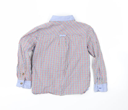 Back view of John Lewis boys’ blue plaid basic button-up, size 6, years