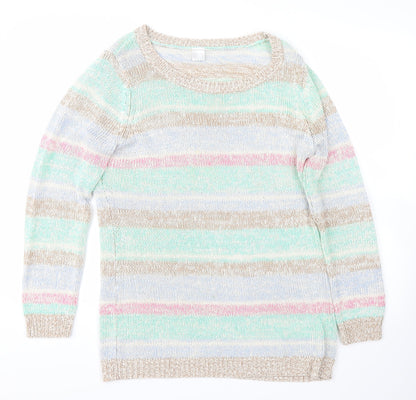 Additional front view of Vintage women’s multicoloured striped jumper, size UK 16
