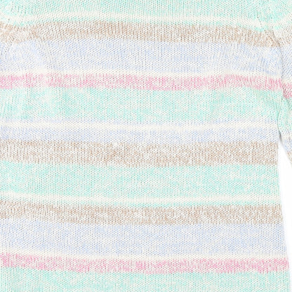 Brand and care label for Vintage women’s multicoloured striped jumper, size UK 16