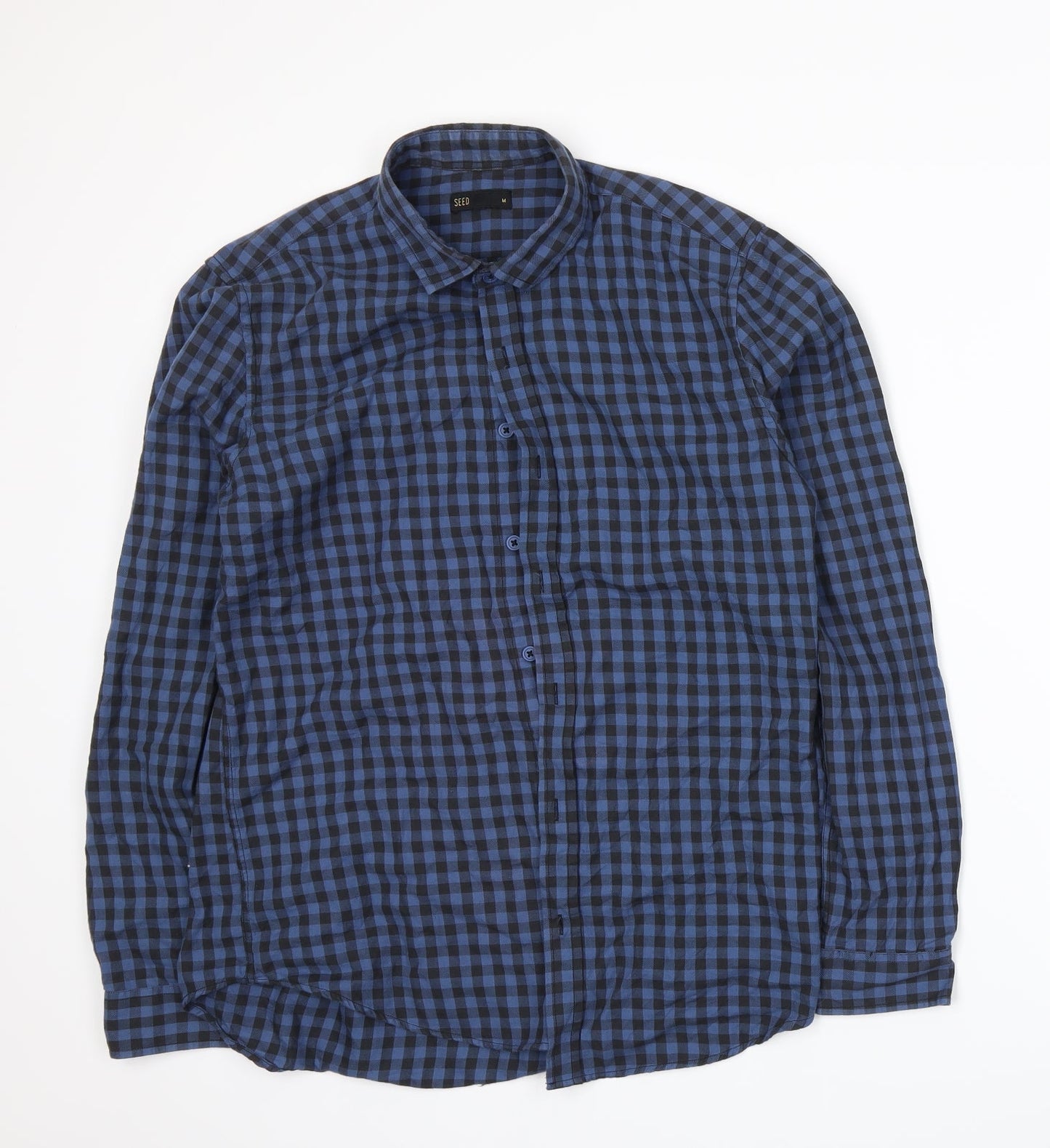 Seed Mens Blue Check   Button-Up Size M