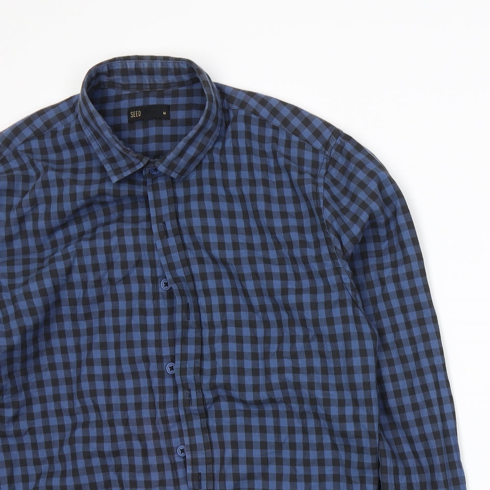 Seed Mens Blue Check   Button-Up Size M