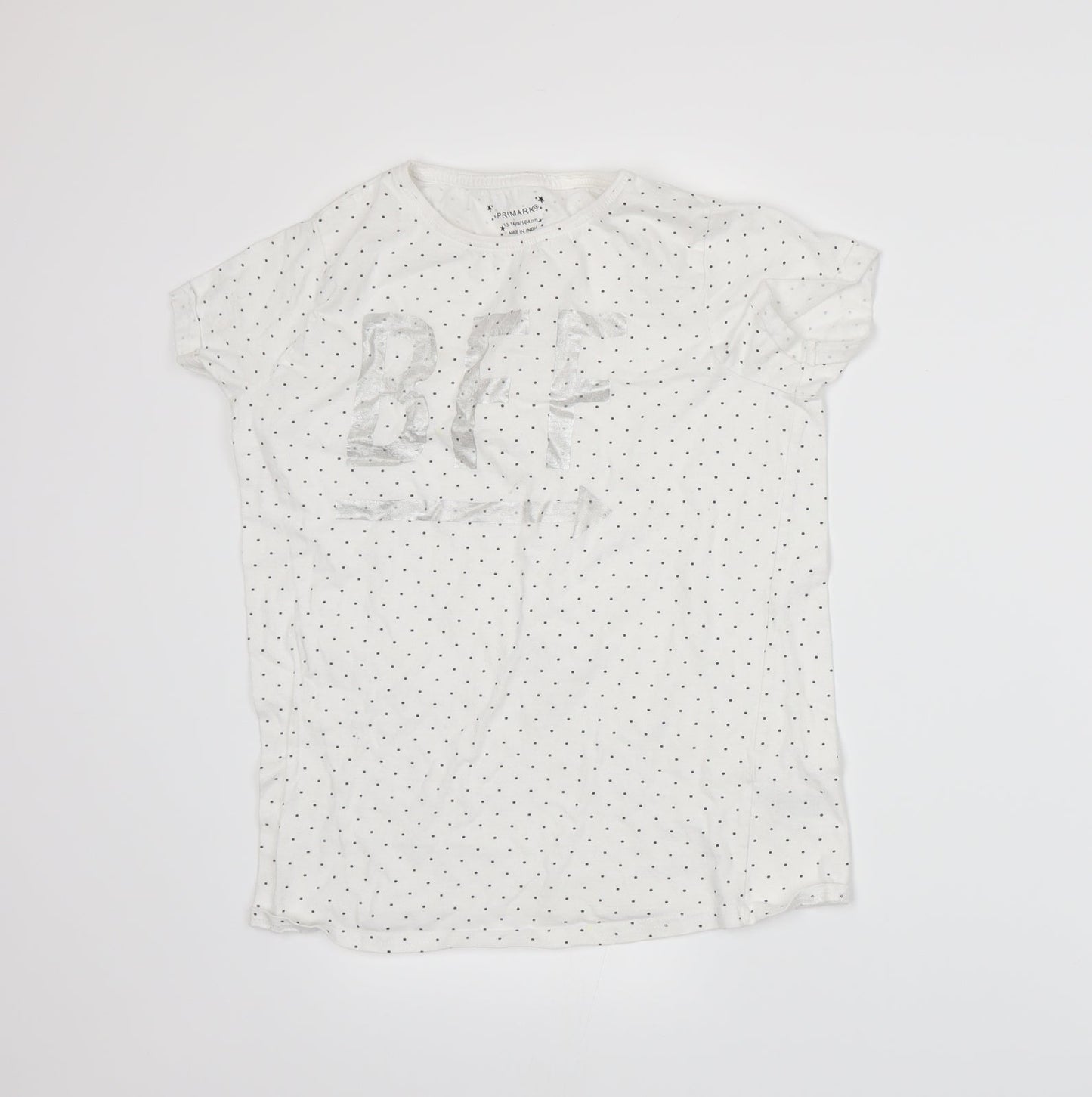 Primark Girls White Spotted Jersey Basic T-Shirt Size 13-14 Years