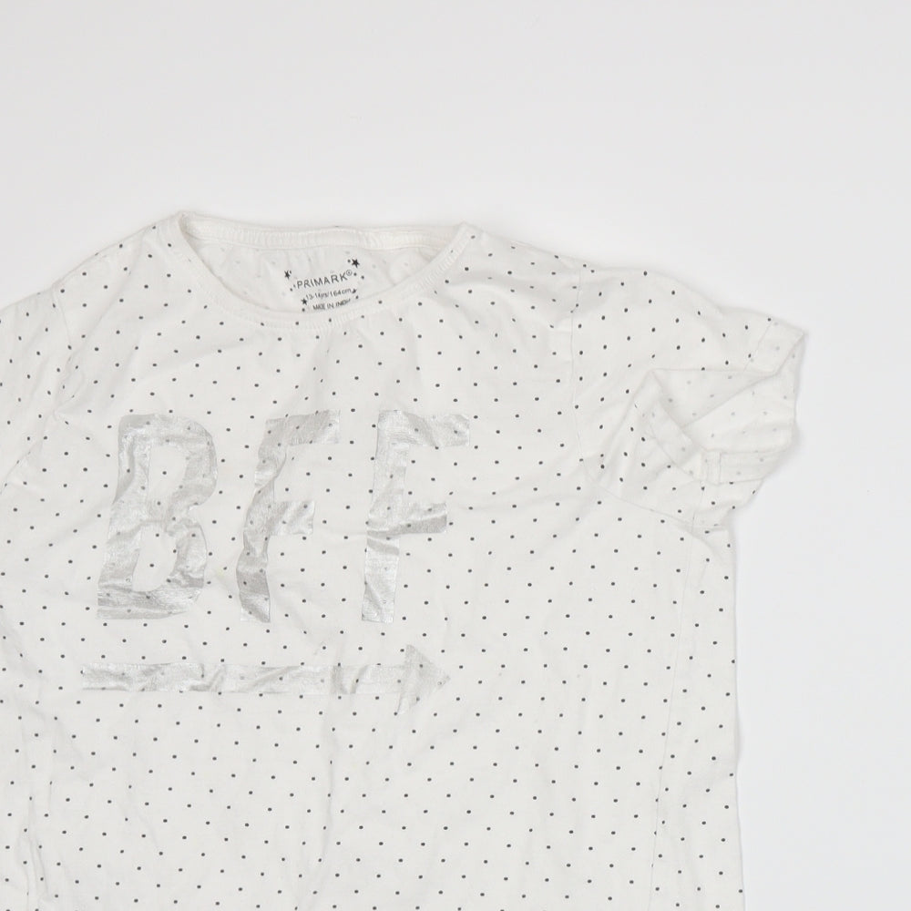 Primark Girls White Spotted Jersey Basic T-Shirt Size 13-14 Years