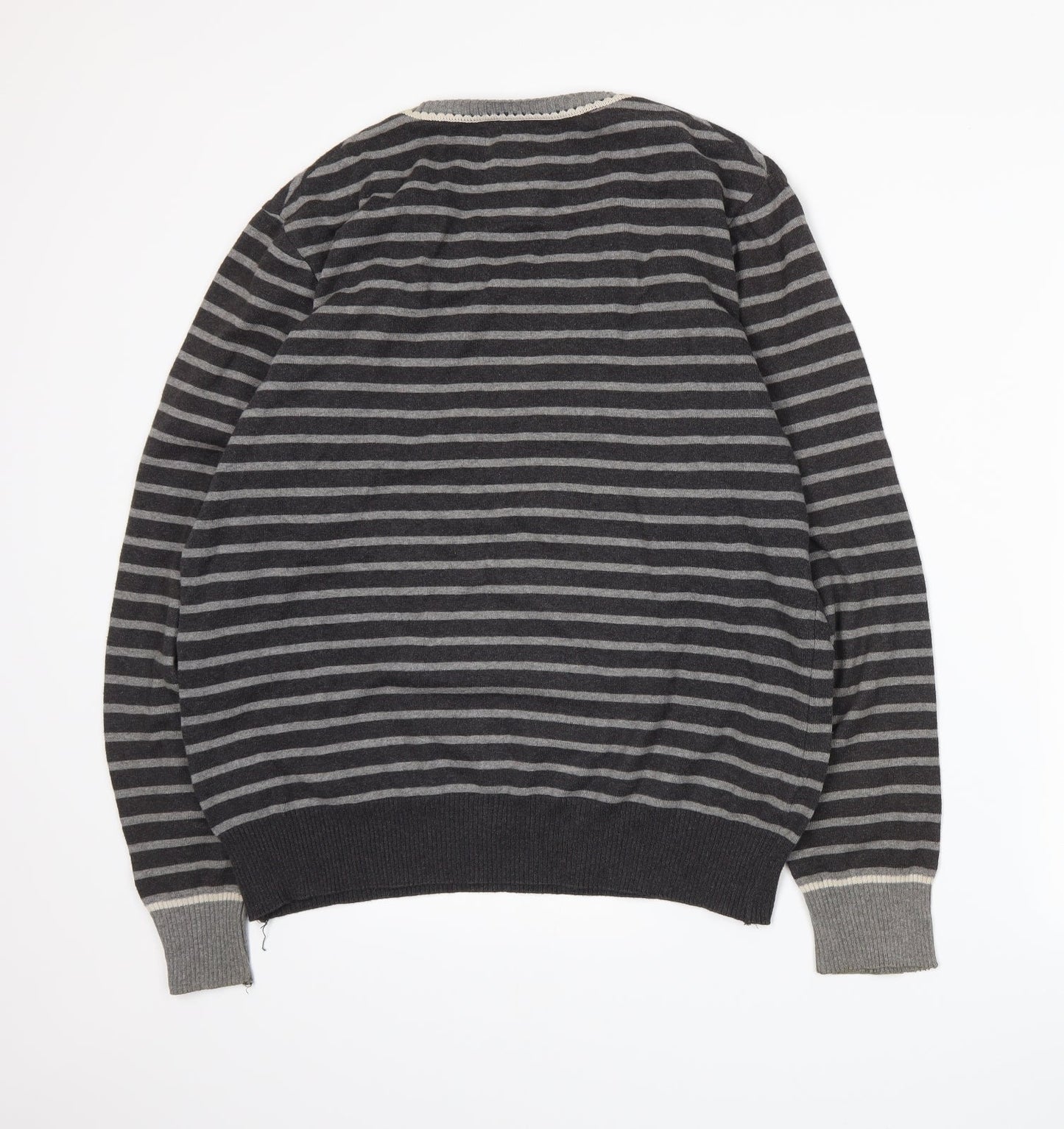 Hitch Hikers Mens Grey Striped Knit Pullover Jumper Size L