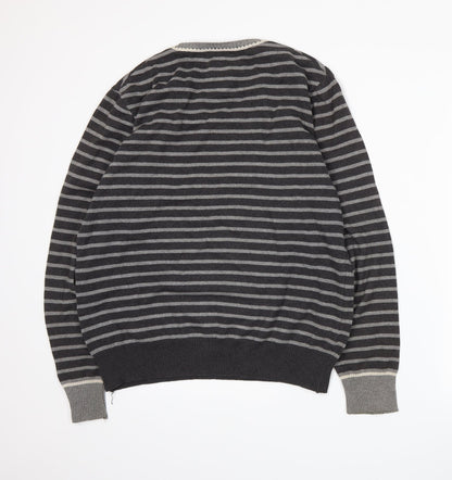 Hitch Hikers Mens Grey Striped Knit Pullover Jumper Size L